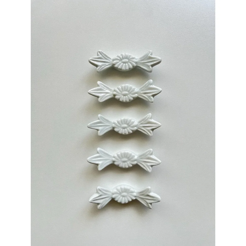 VTG Set of 5 blue glazed ceramic floral chopstick/utensil rests Handmade artisan